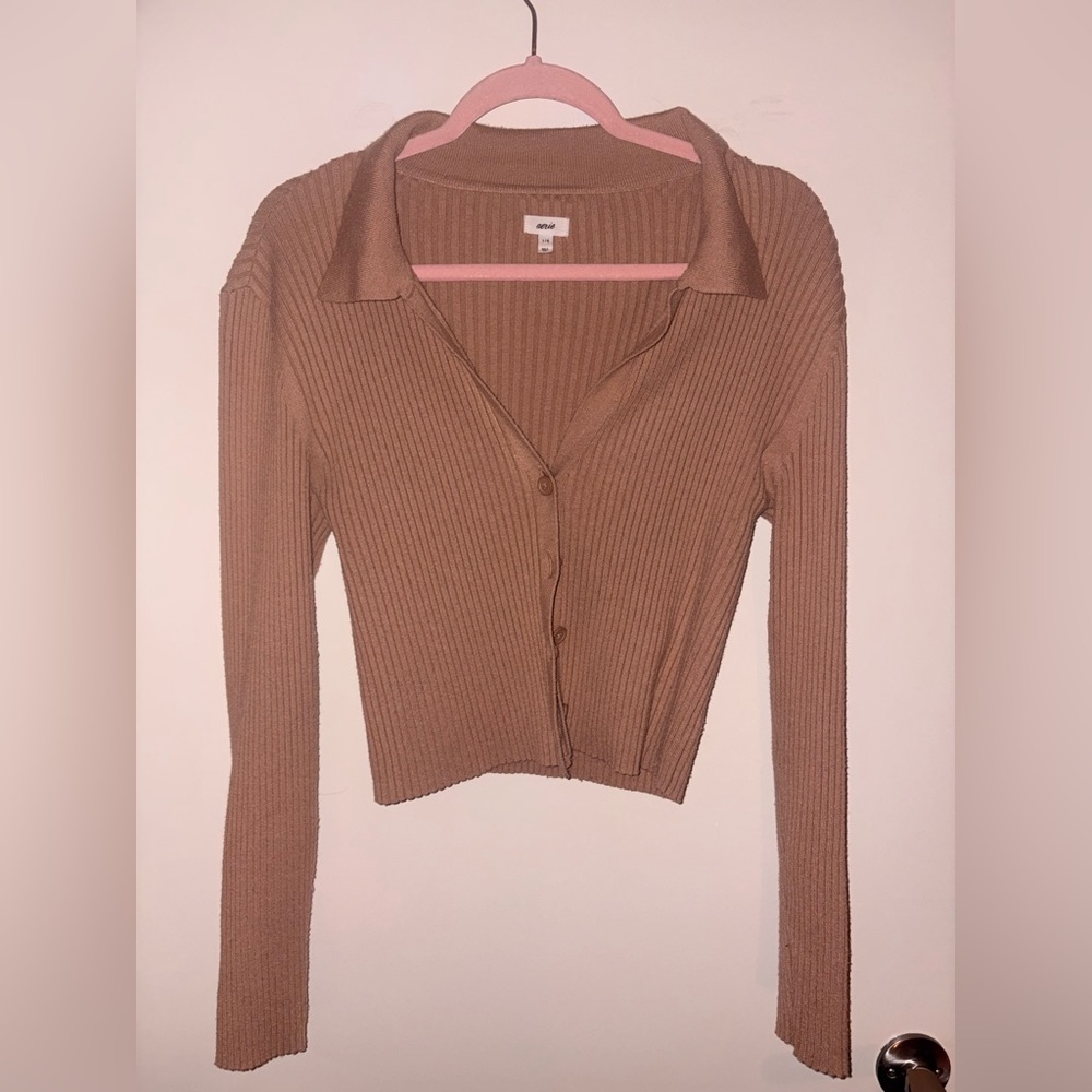 Aerie Tan Ribbed Knit Sweater